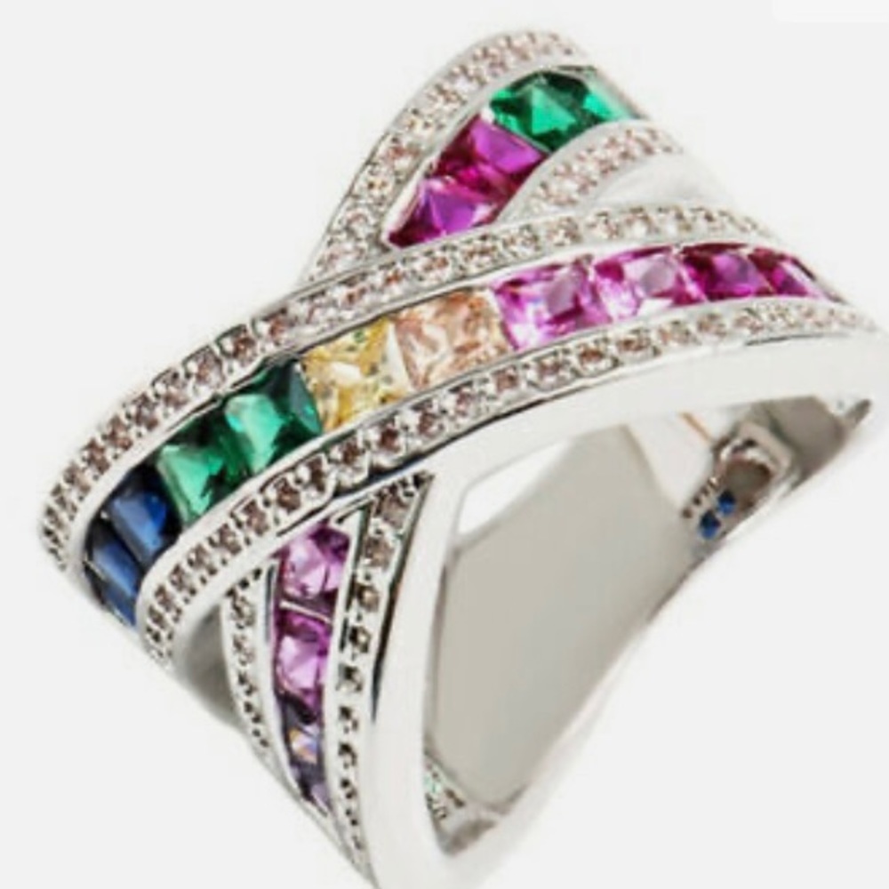 Multi-color Gemstones- Cubic Zirconia 925 Silver Ring - Picture 4 of 6